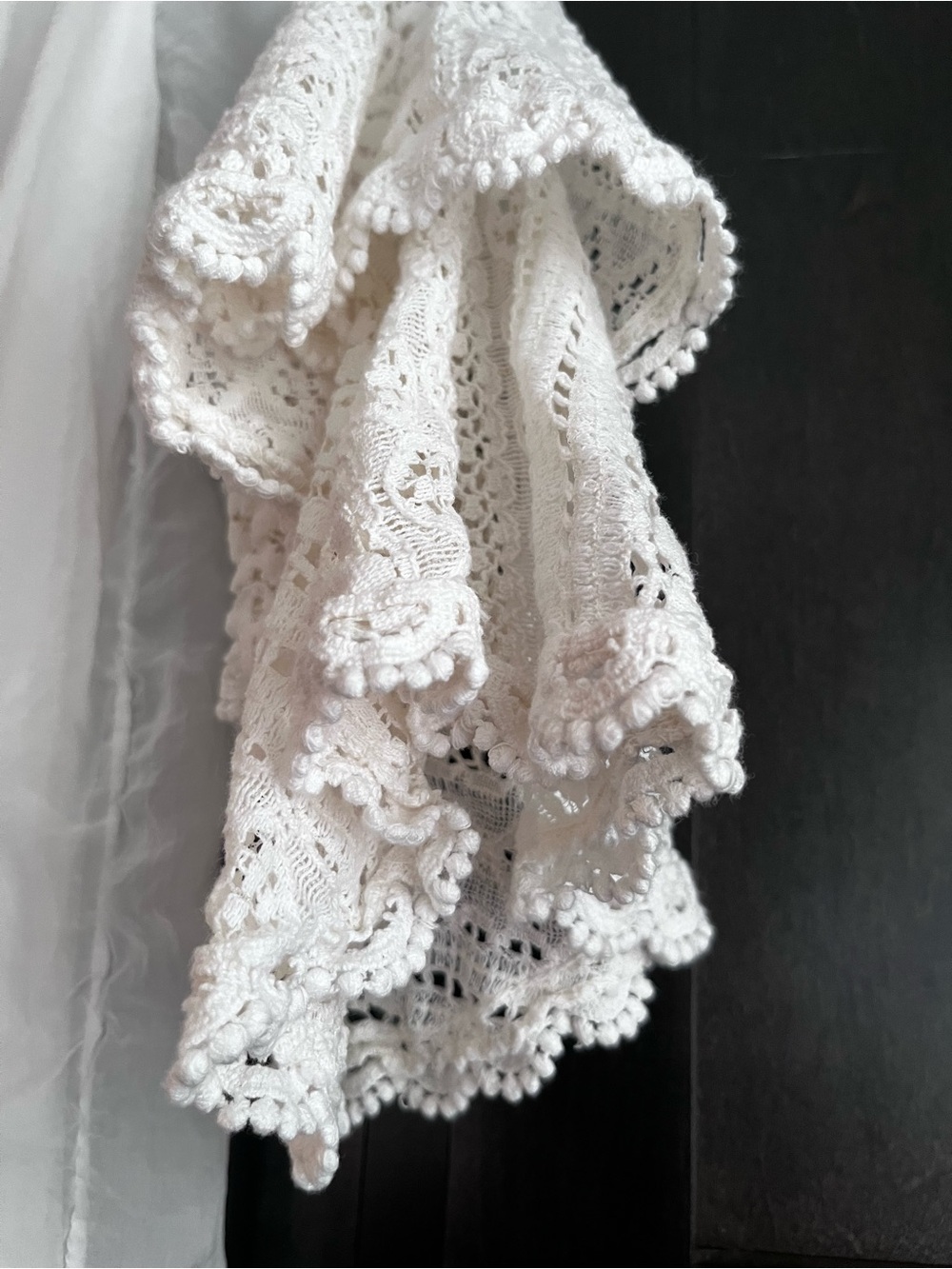 Boho Romantic White 100% Italian Silk Blouse Lace Sleeves Off Shoulder Size M - Picture 7 of 12